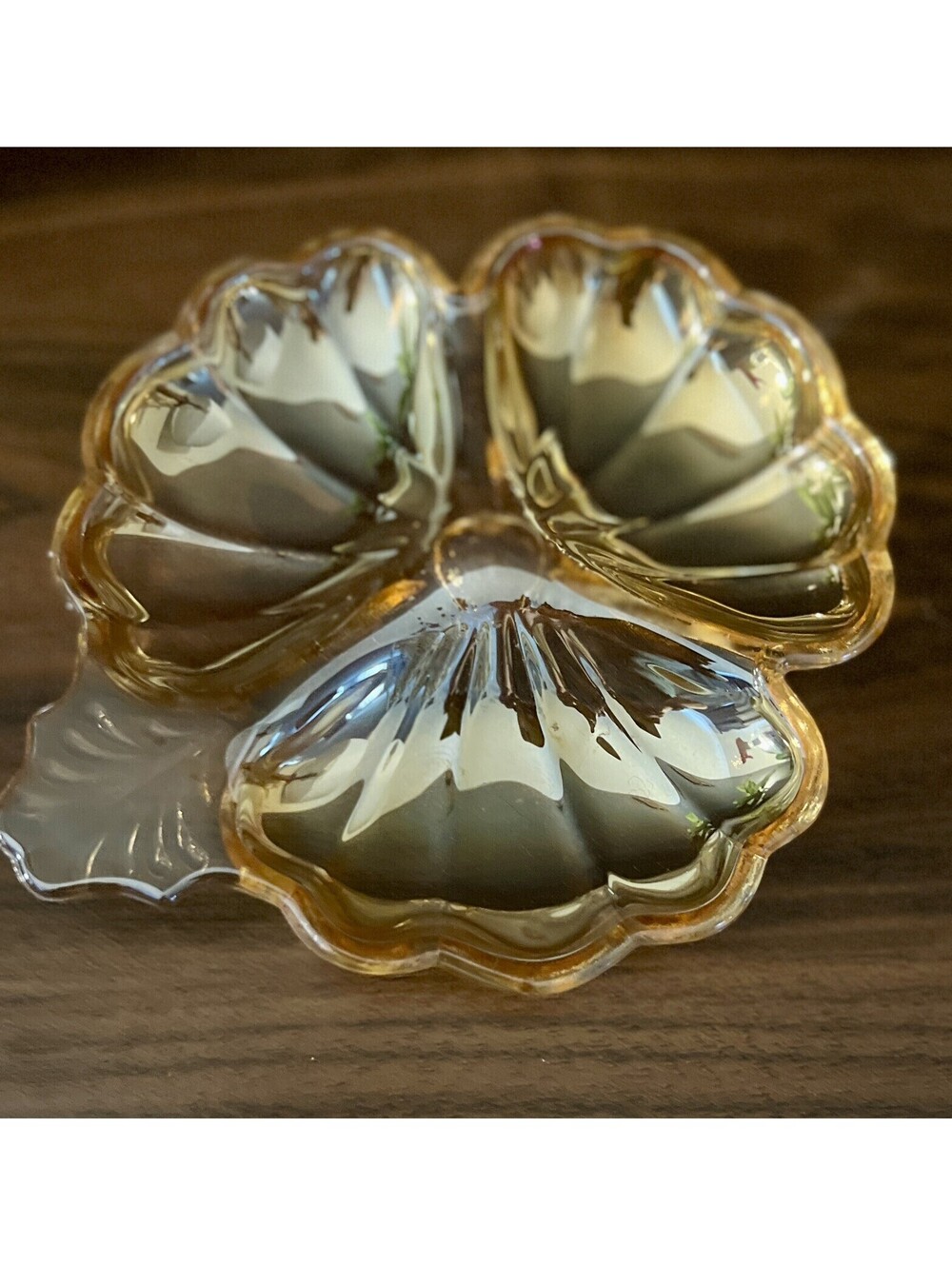 Vintage Jeannette Marigold Carnival Glass Divided Dish.